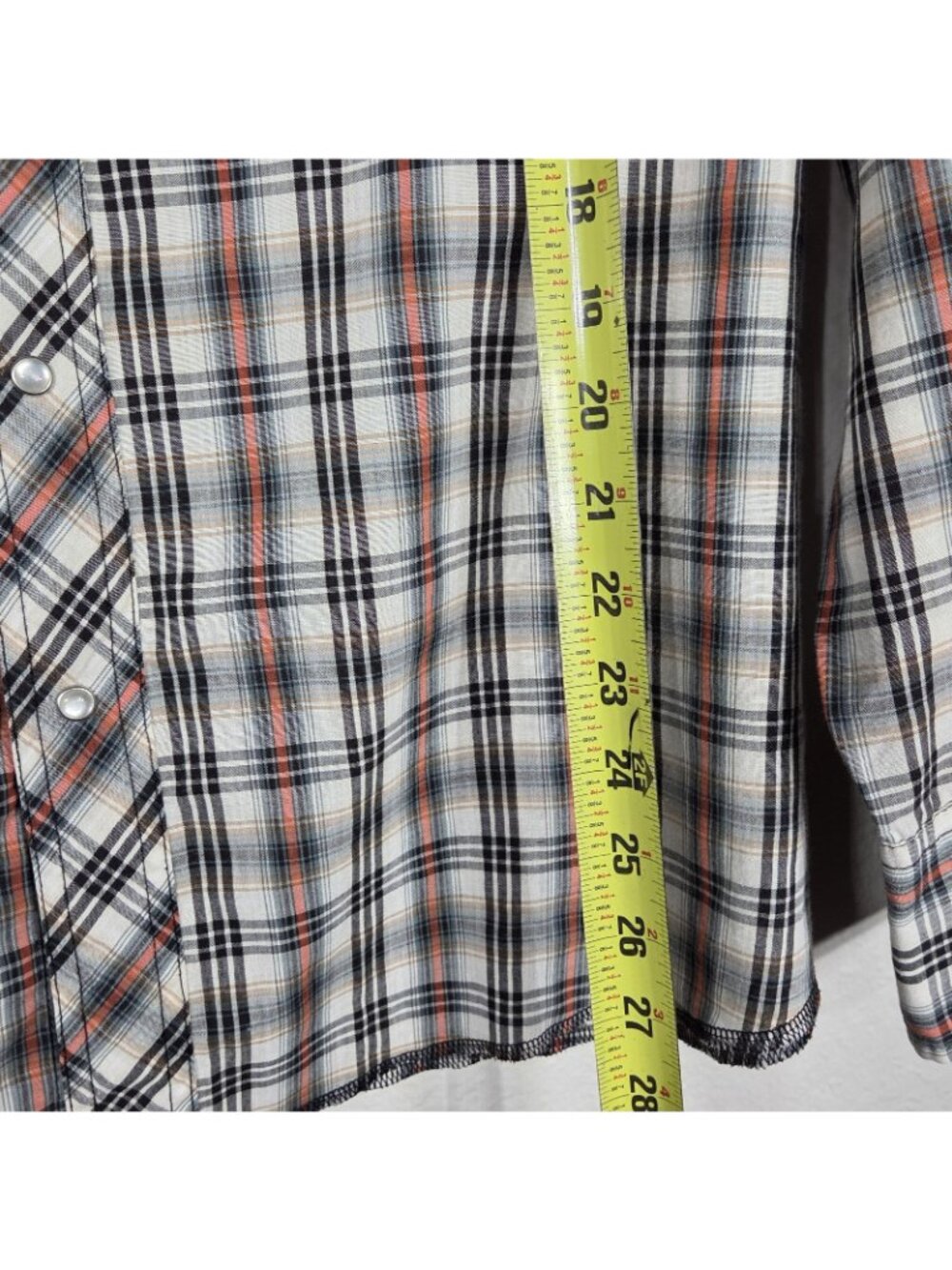 Vtg Rustler Pearl Snap Western Plaid Shirt X-Long Tails L Red Black Long Sleeve - Picture 15 of 15